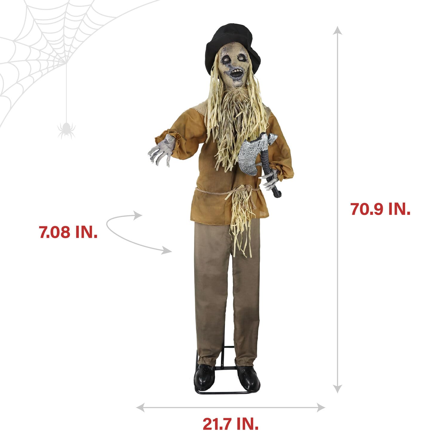 Haunted Hill Farm Lifesize Animatronic Scary Haunted Scarecrow with Touch Activated Lights and Sound, Battery-Operated Indoor or